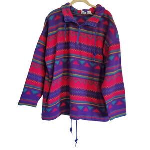 Vintage 90s Colorful Southwest Pink Purple Pullover Fleece Sweater Quarter Zip